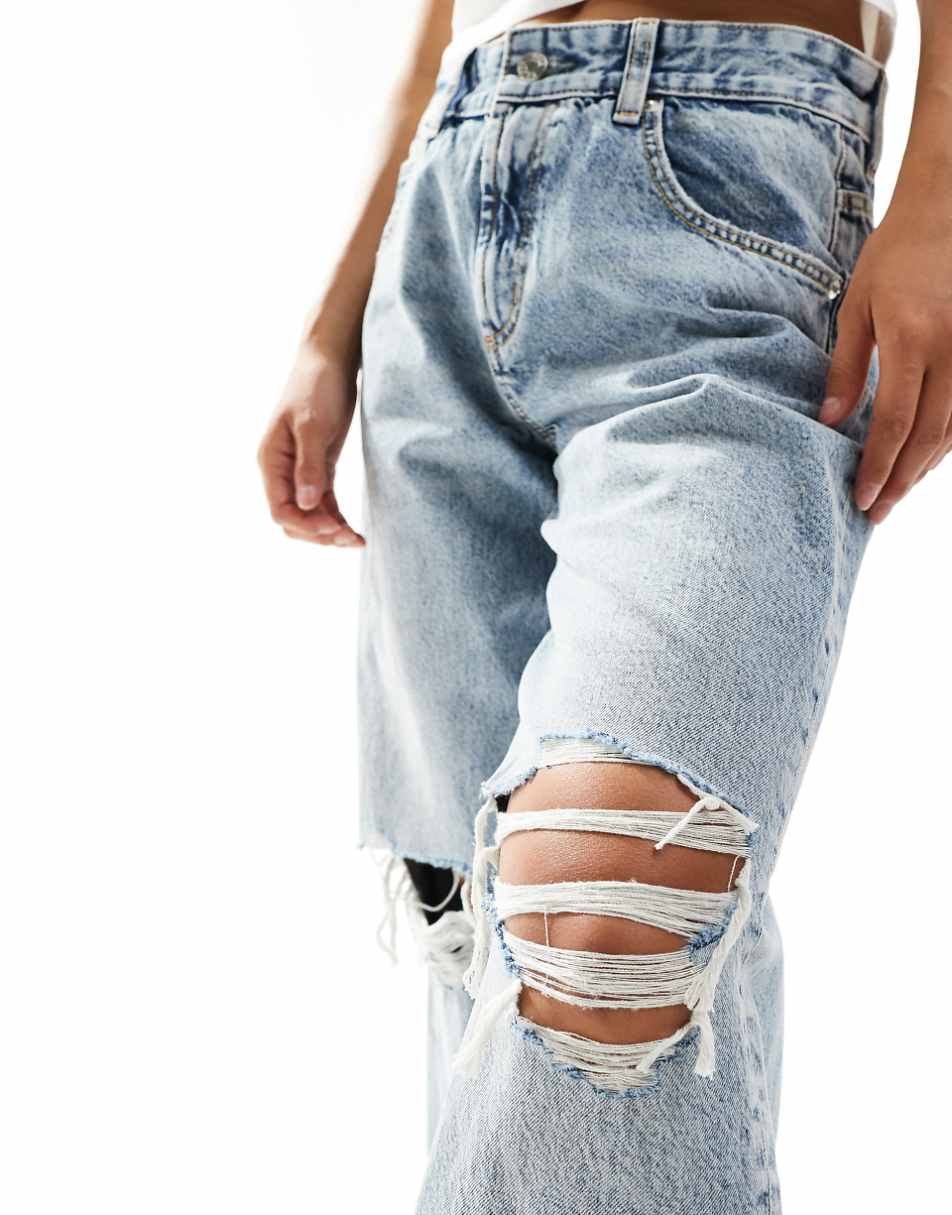 ASOS DESIGN mid rise baggy boyfriend jeans with knee rips in light tint