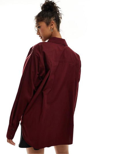 ASOS DESIGN oversized shirt in burgundy