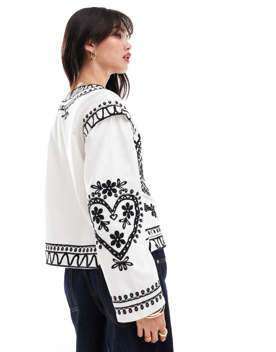 ASOS DESIGN embroidered twill jacket in white