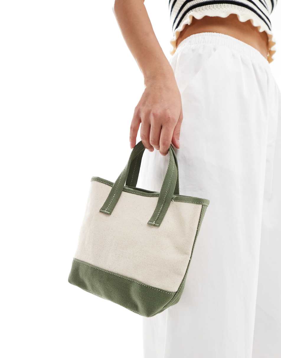 ASOS DESIGN canvas grab bag with contrast detail in khaki