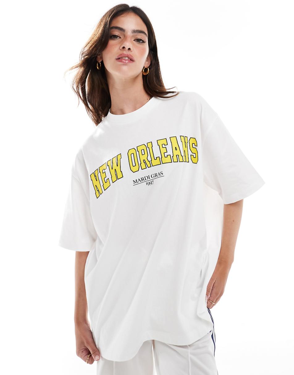 ASOS DESIGN boyfriend fit T-shirt with New Orleans graphic in white