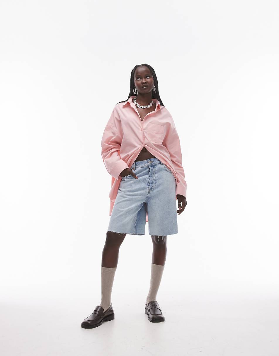 Topshop poplin super oversized shirt in pink