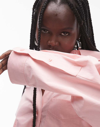 Topshop poplin super oversized shirt in pink