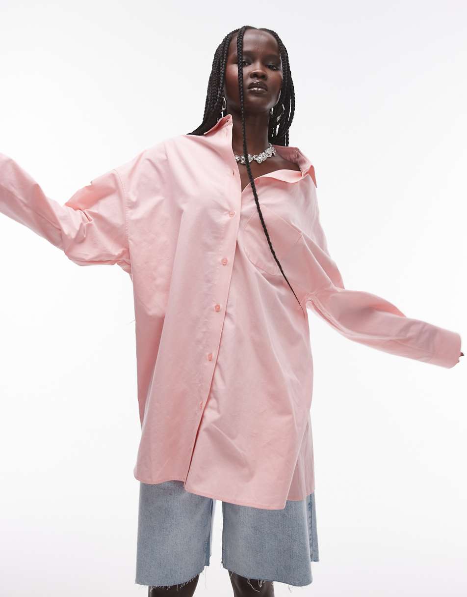 Topshop poplin super oversized shirt in pink