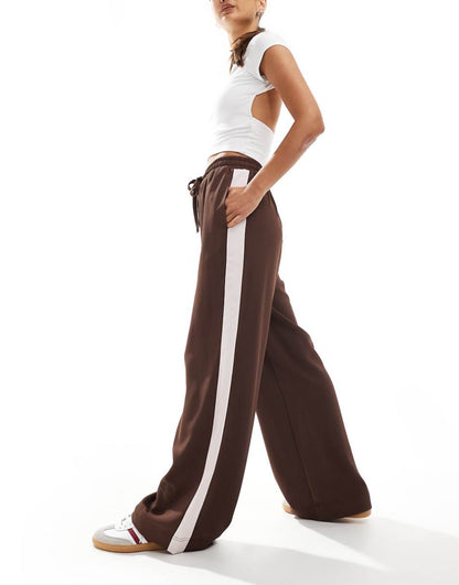 ASOS DESIGN pull on pants with contrast panel in brown