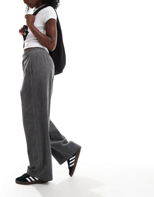 ASOS DESIGN cord barrel pants in charcoal - part of a set