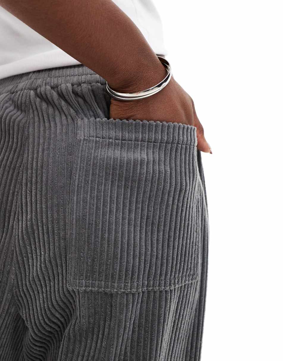 ASOS DESIGN cord barrel pants in charcoal - part of a set