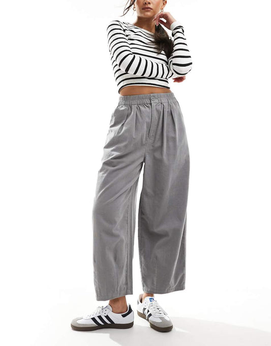 ASOS DESIGN corduroy cropped balloon pants in gray