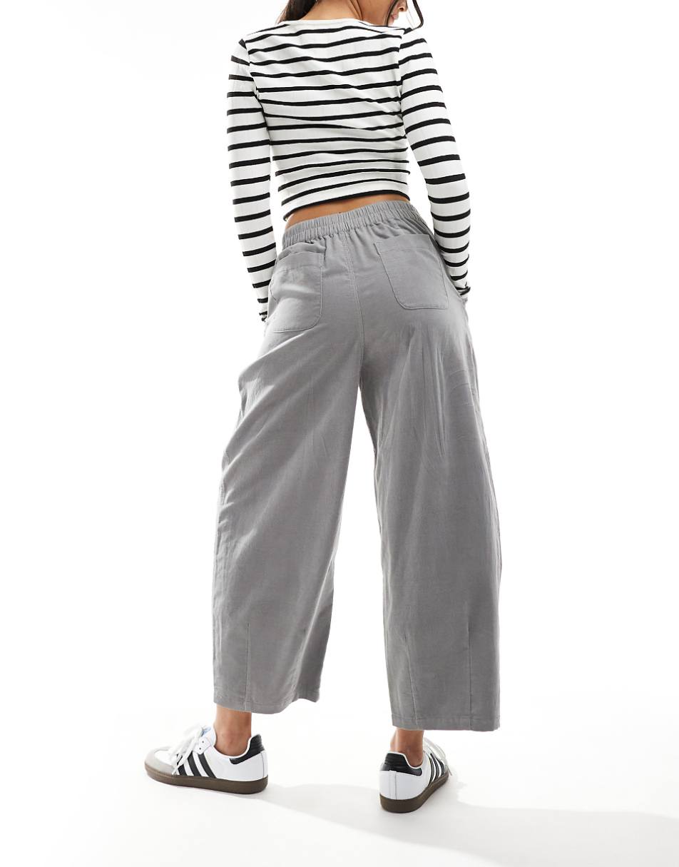 ASOS DESIGN corduroy cropped balloon pants in gray