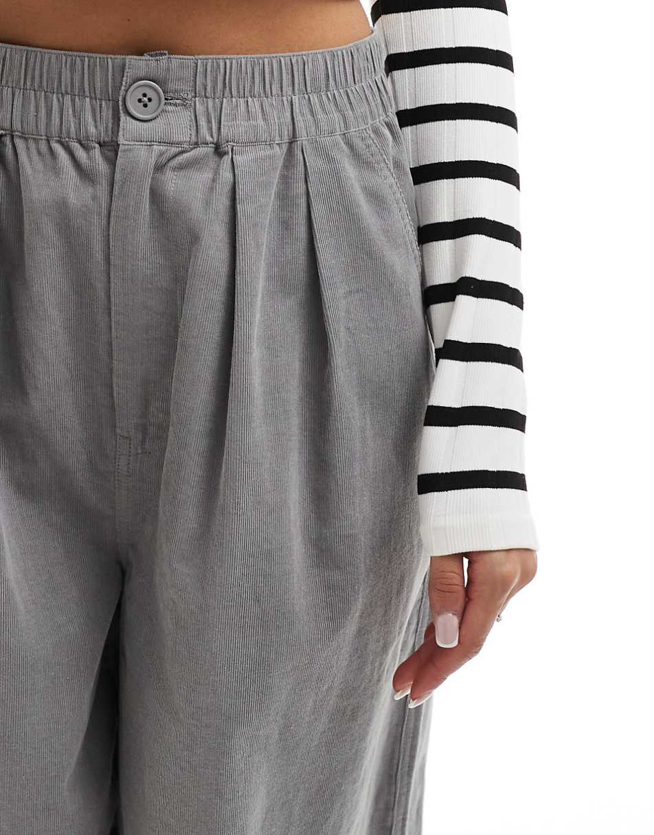 ASOS DESIGN corduroy cropped balloon pants in gray