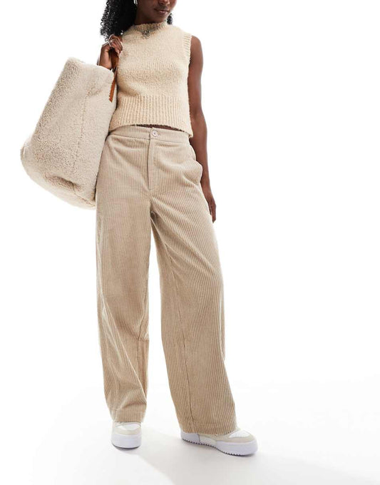 ASOS DESIGN cord barrel pants in straw