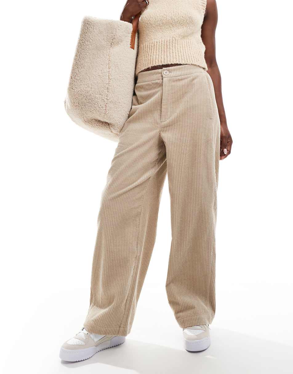 ASOS DESIGN cord barrel pants in straw