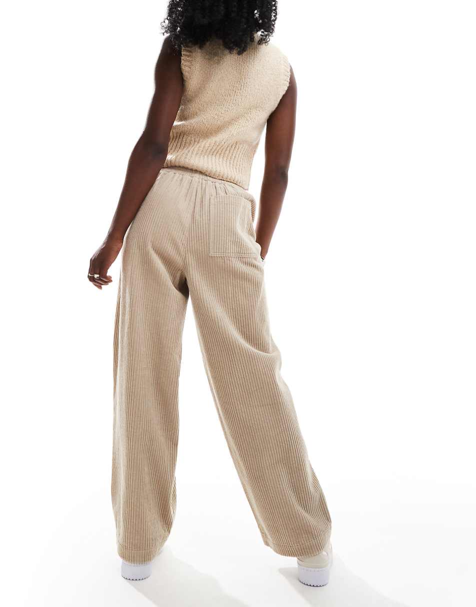 ASOS DESIGN cord barrel pants in straw