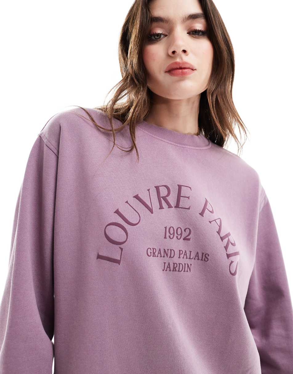 ASOS DESIGN Louvre Paris mini sweatshirt dress in washed lilac