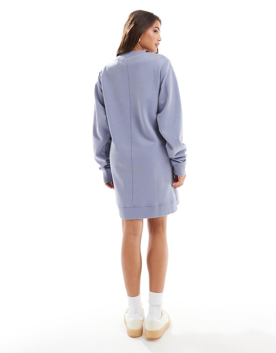 ASOS DESIGN graphic mini sweatshirt dress in washed baby blue