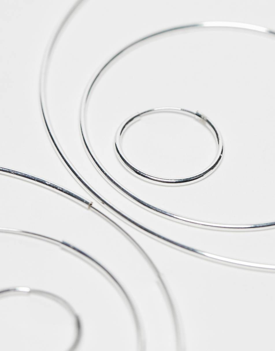 Monki 3 pack big hoops in silver