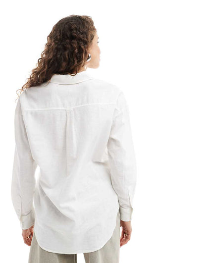 Monki linen-blend oversized shirt in white