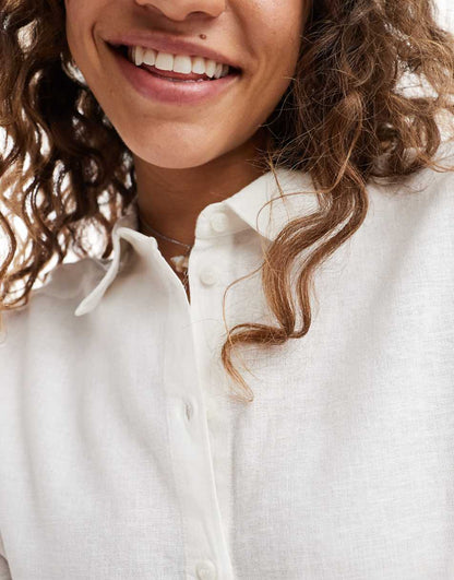 Monki linen-blend oversized shirt in white