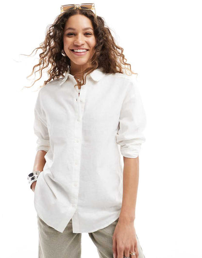 Monki linen-blend oversized shirt in white
