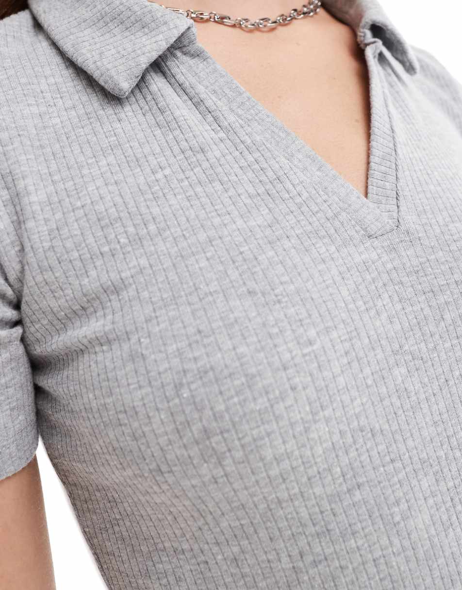 Miss Selfridge ribbed polo mini dress in gray heather