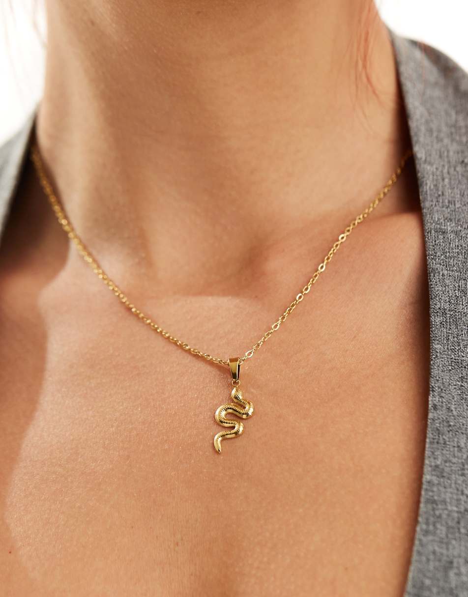 Lost Souls stainless steel snake pendant necklace in 18k gold plated