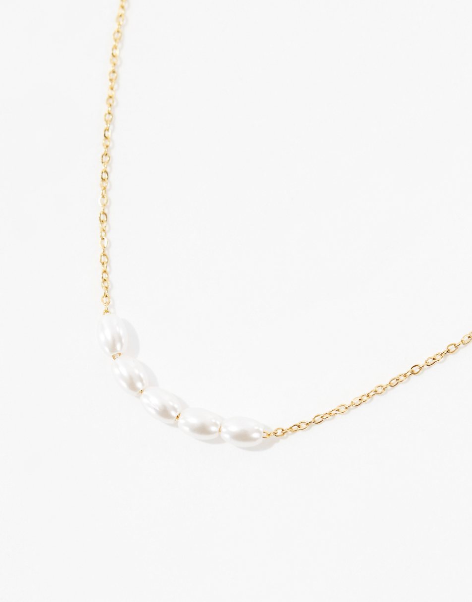 Lost Souls stainless steel pearl necklace in 18k gold plated