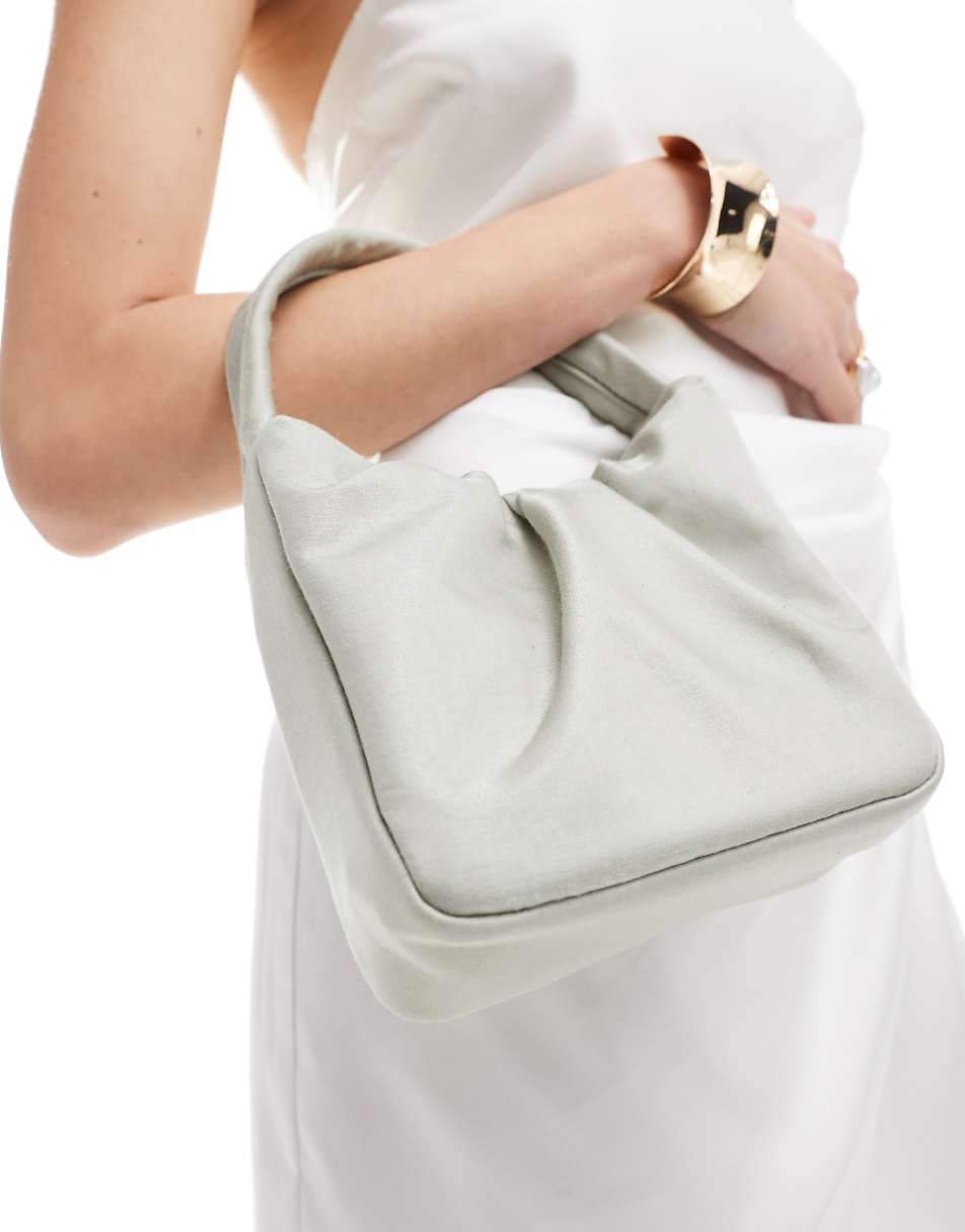 ASOS DESIGN grab bag with ruched front in silver