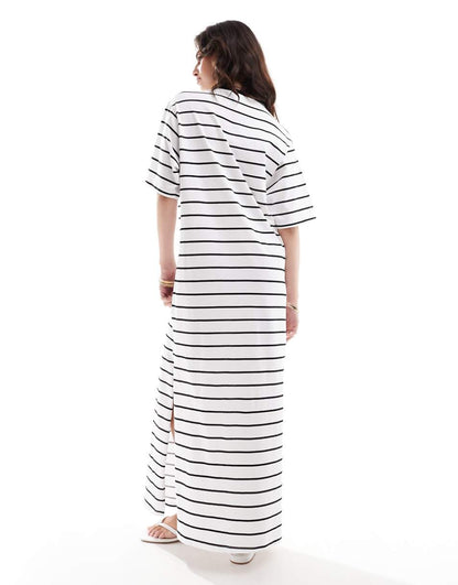 ASOS DESIGN oversized midaxi T-shirt dress in white and black stripe