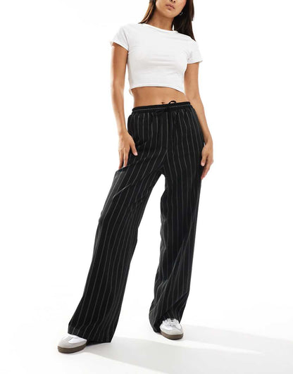 ASOS DESIGN tailored pull on pants in black stripe