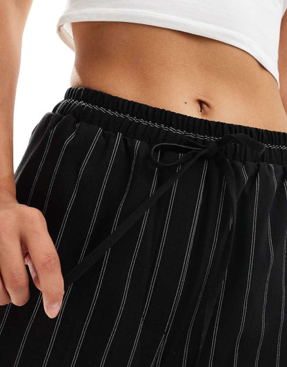 ASOS DESIGN tailored pull on pants in black stripe