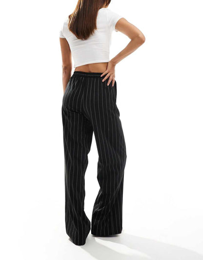 ASOS DESIGN tailored pull on pants in black stripe