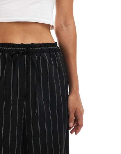 ASOS DESIGN tailored pull on pants in black stripe