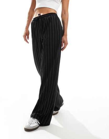 ASOS DESIGN tailored pull on pants in black stripe