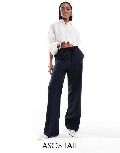 ASOS DESIGN Tall tailored pull on pants in navy