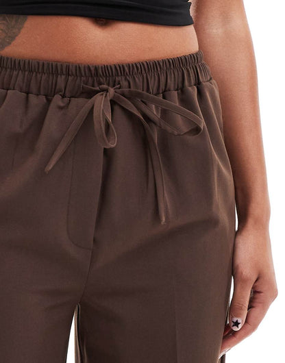 ASOS DESIGN tailored pull on pants in brown