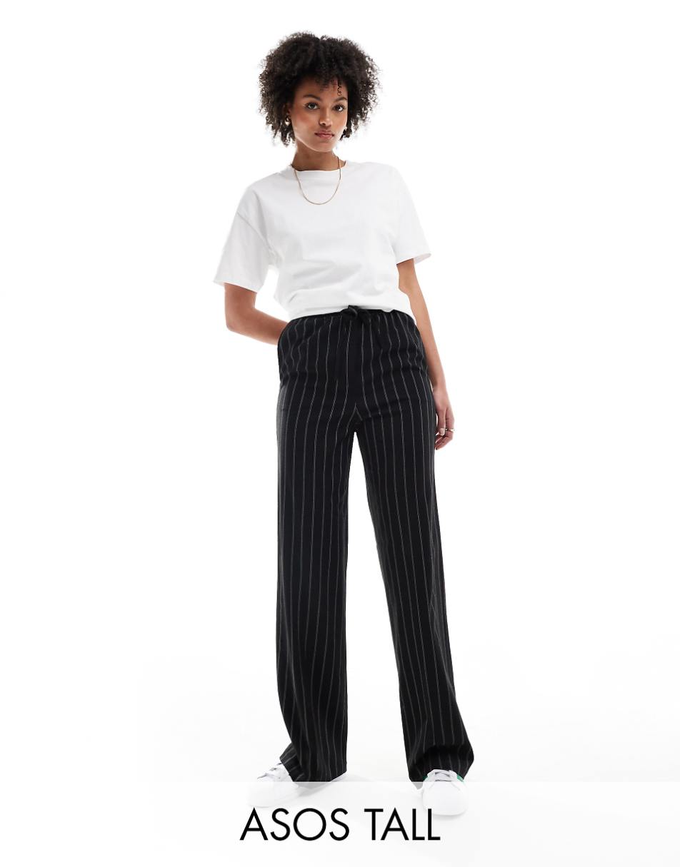 ASOS DESIGN Tall tailored pull on pants in black stripe