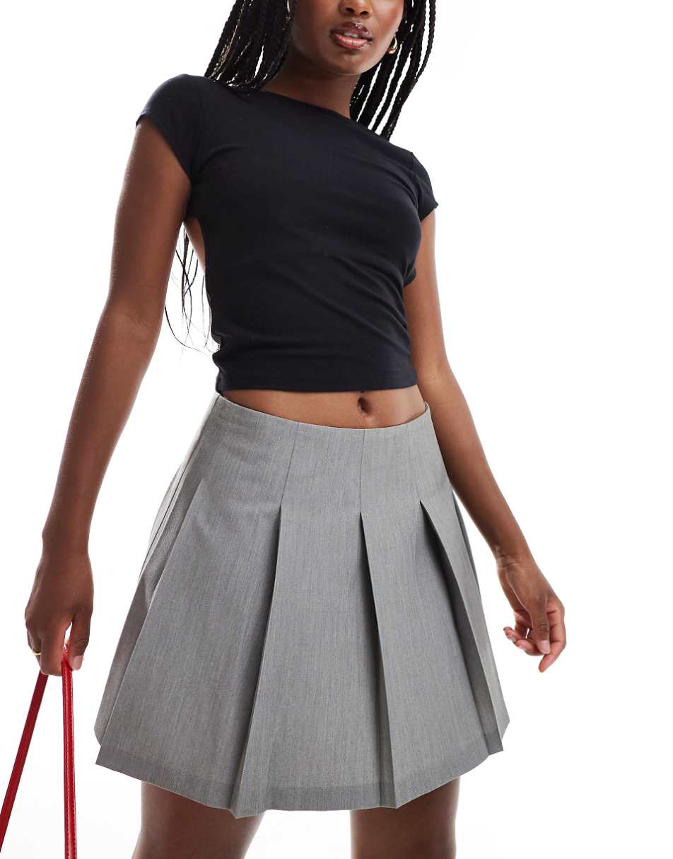ASOS DESIGN tailored pleated mini skirt in gray