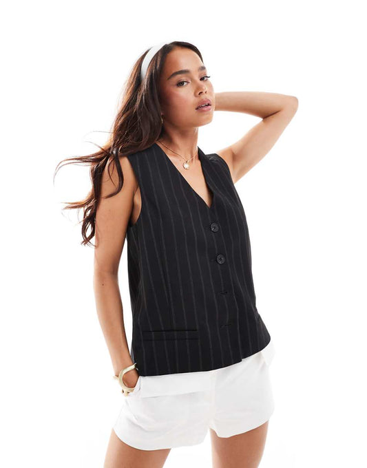 ASOS DESIGN exposed pocket vest in tonal stripe