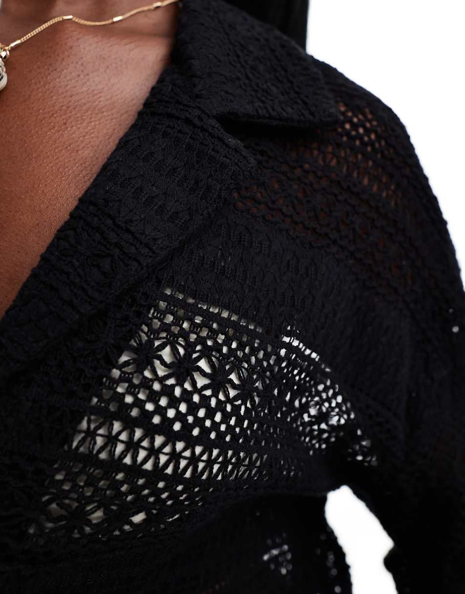 The Couture Club crochet textured shirt in black - part of a set