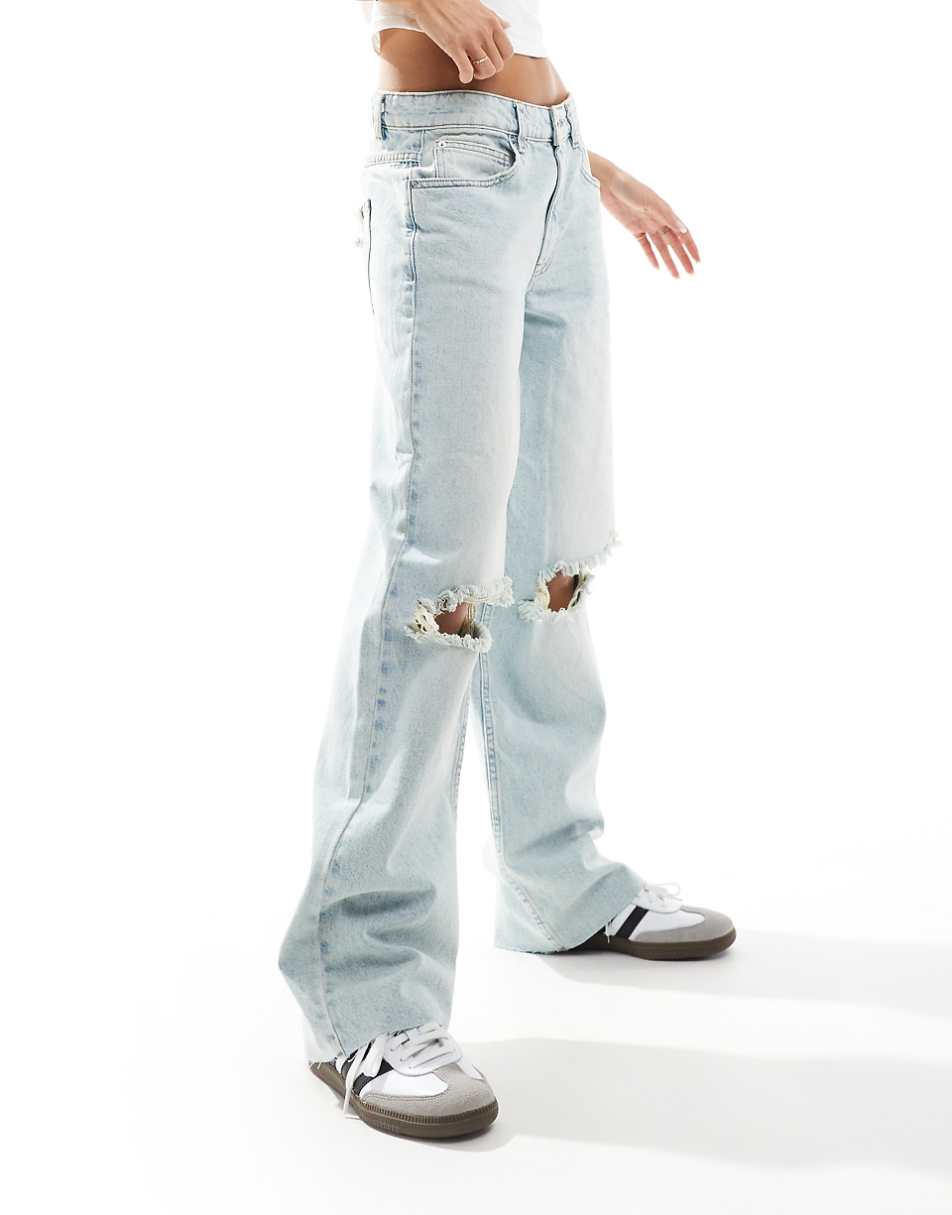 ASOS DESIGN mid rise baggy boyfriend jeans with rips in light wash