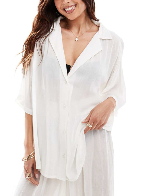 ASOS DESIGN crinkle beach shirt in white - part of a set