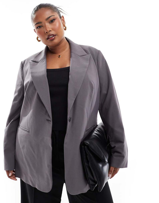 ASOS DESIGN Curve single breasted blazer in gray