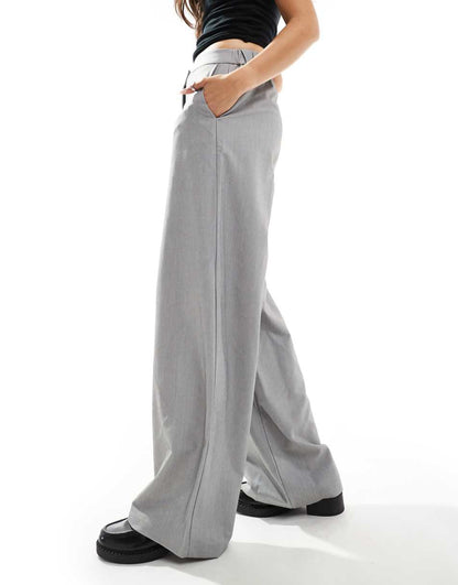 ASOS DESIGN tailored wide leg dad pants in gray