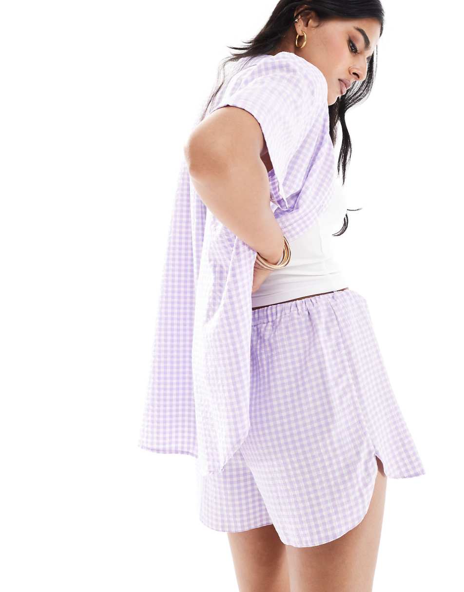 Miss Selfridge pull on runner shorts in lilac gingham - part of a set