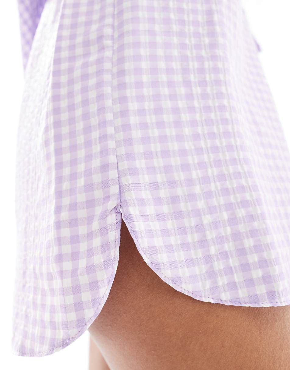 Miss Selfridge pull on runner shorts in lilac gingham - part of a set