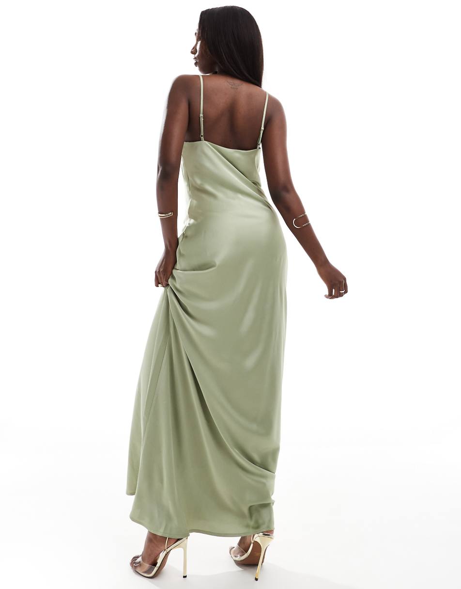 Aria Cove satin slip maxi dress in sage