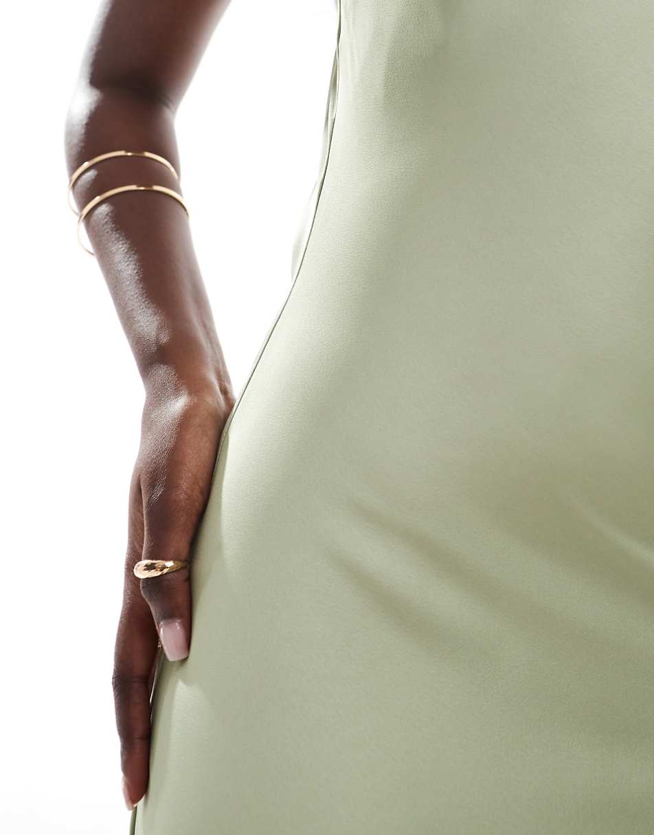 Aria Cove satin slip maxi dress in sage