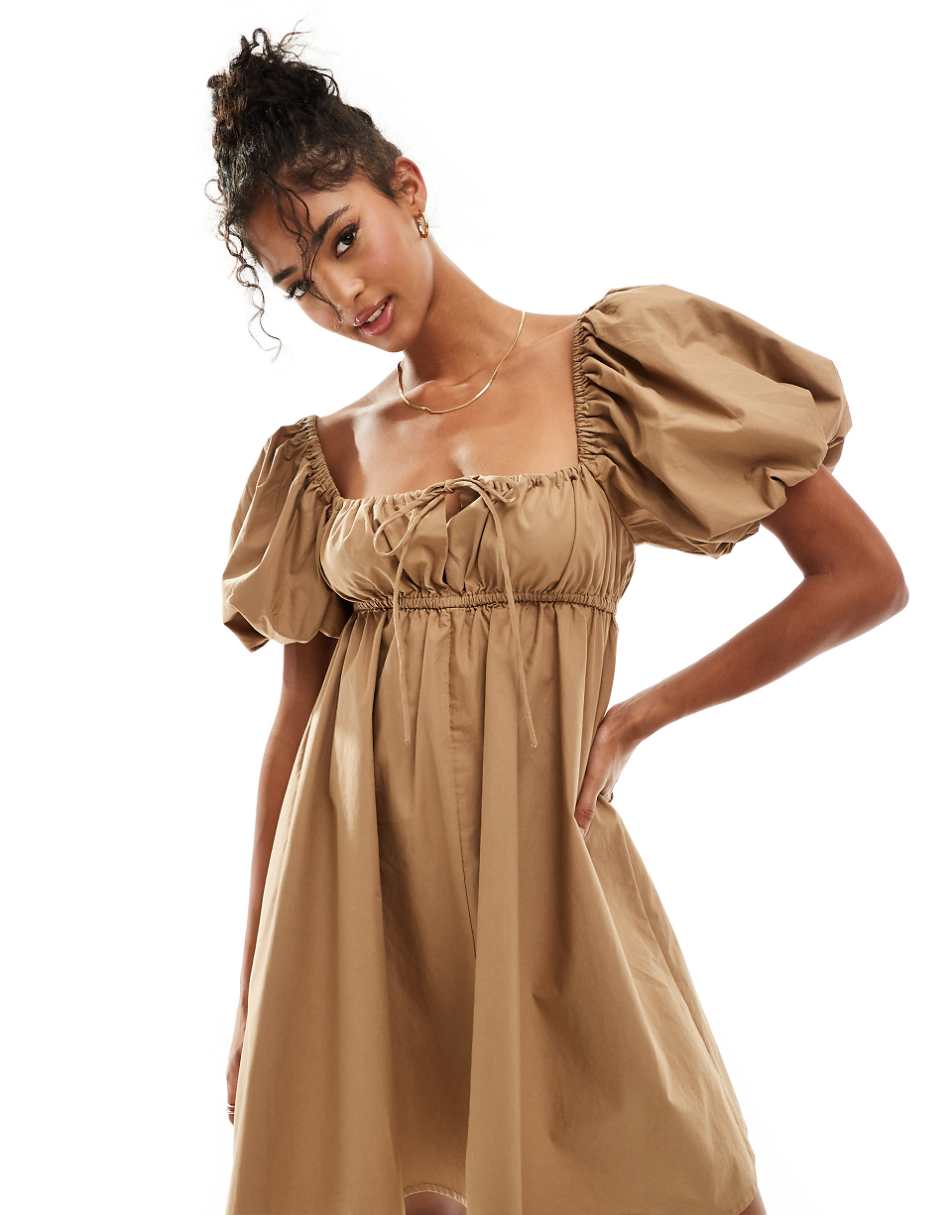 ASOS DESIGN puffed sleeve smock mini dress in tiger eye