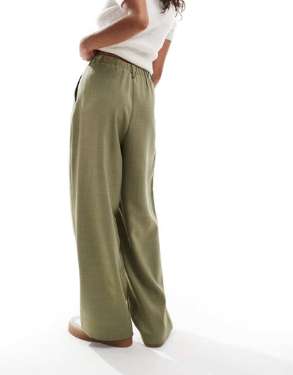 Miss Selfridge Petite tailored wide leg dad pants in khaki