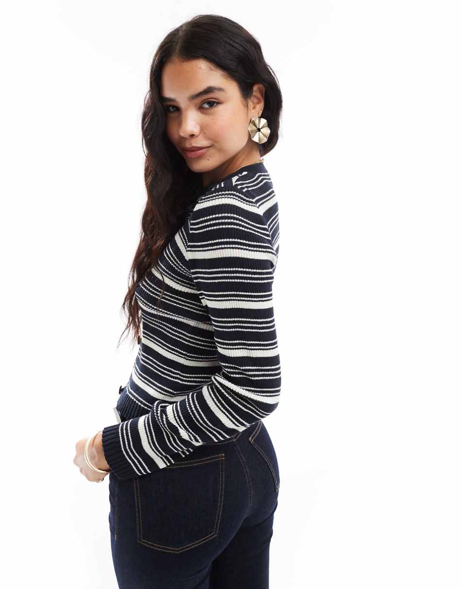 ASOS DESIGN button through half sleeve cardigan in navy stripe